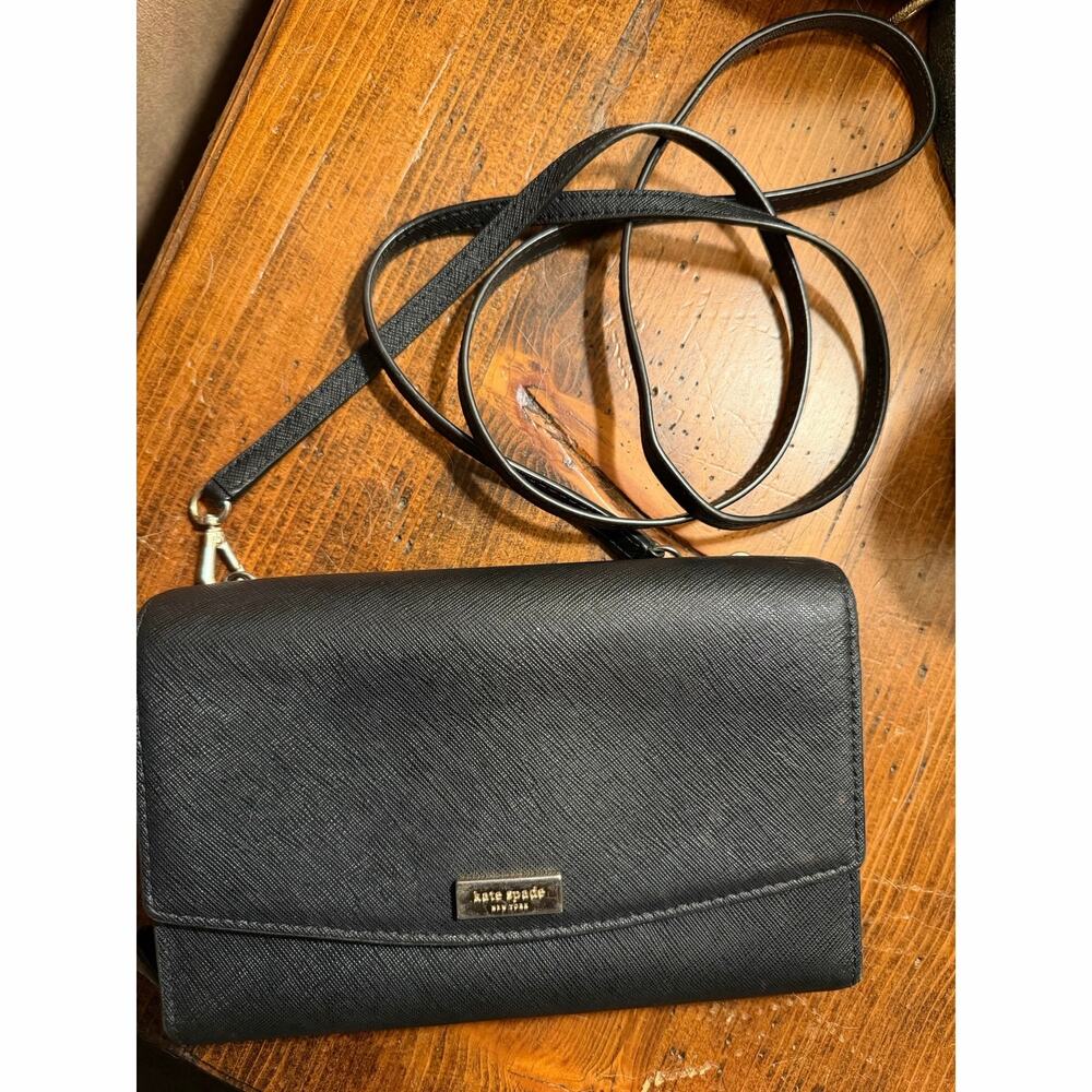 Kate Spade New York Black Crossbody Wallet Clutch Saffiano WOC Detachable Strap